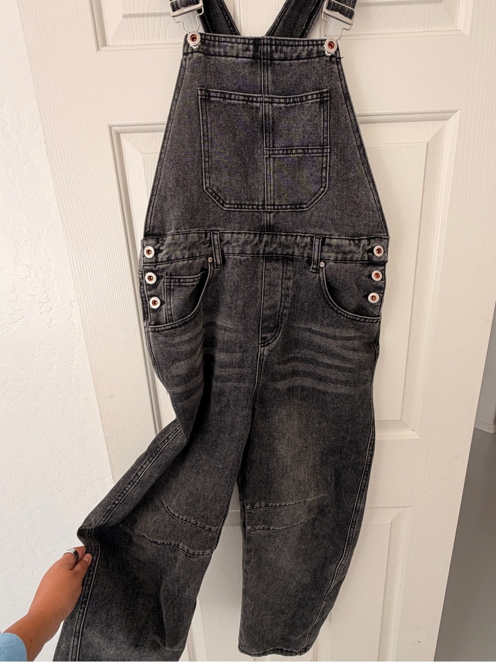 Washed Black Denim Overalls - Women